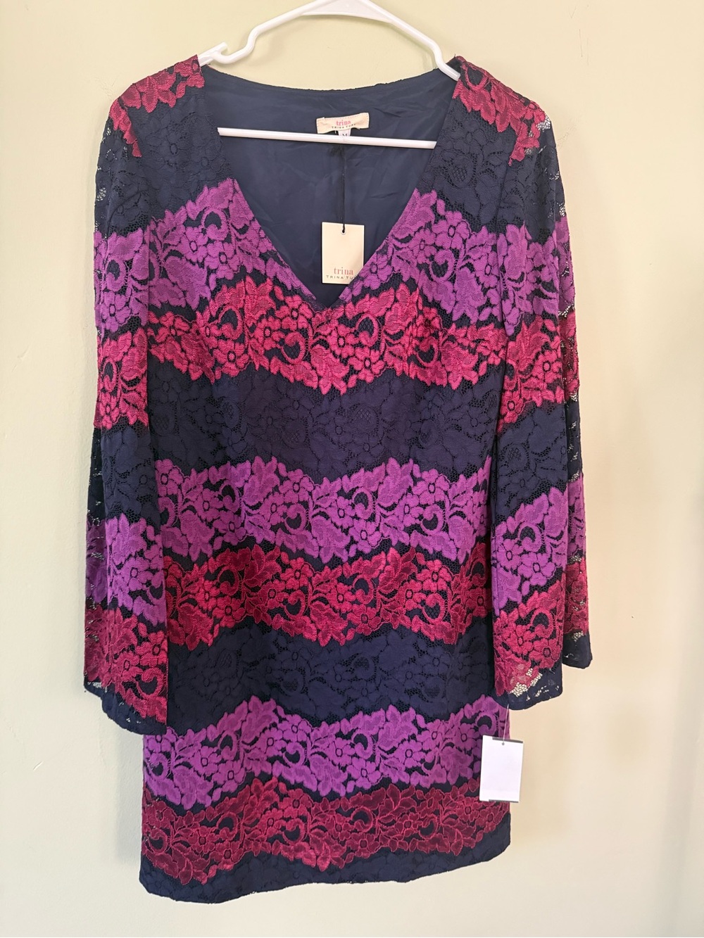 Trina Turk Navy Lace Tunic with Pink & Purple Stripes